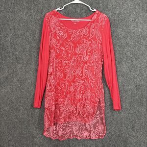 Soft Surroundings Adele Silk Top Blouse  Womens XL Red Tunic Embroidery
